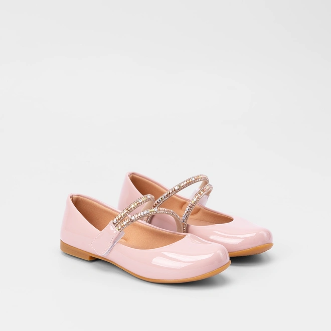 Sapatilha Boneca Infantil Gabrielinha Tiras Pedraria Verniz Rosa