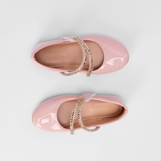 Sapatilha Boneca Infantil Gabrielinha Tiras Pedraria Verniz Rosa