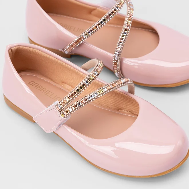 Sapatilha Boneca Infantil Gabrielinha Tiras Pedraria Verniz Rosa