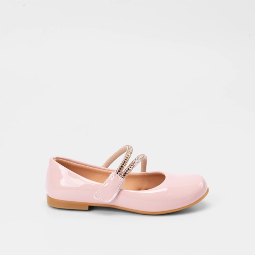 Sapatilha Boneca Infantil Gabrielinha Tiras Pedraria Verniz Rosa