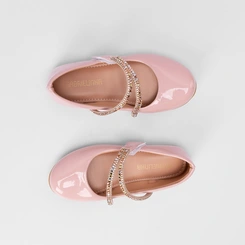 Sapatilha Boneca Infantil Gabrielinha Tiras Pedraria Verniz Rosa