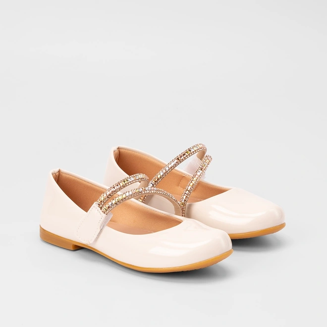 Sapatilha Boneca Infantil Gabrielinha Tiras Pedraria Verniz Off White
