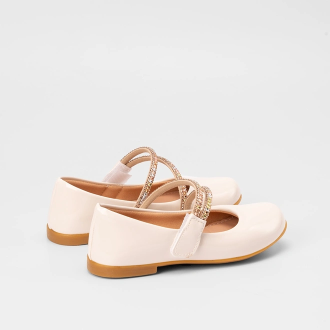 Sapatilha Boneca Infantil Gabrielinha Tiras Pedraria Verniz Off White
