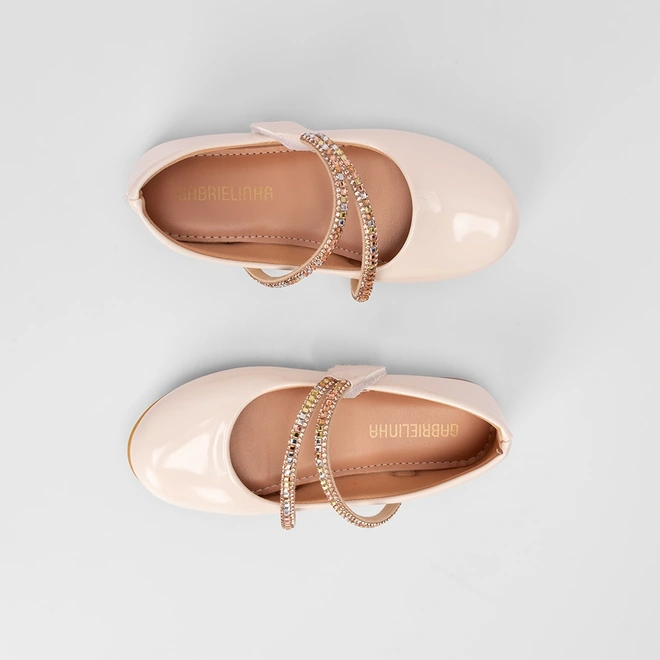 Sapatilha Boneca Infantil Gabrielinha Tiras Pedraria Verniz Off White