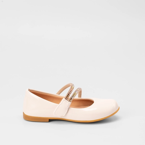 Sapatilha Boneca Infantil Gabrielinha Tiras Pedraria Verniz Off White