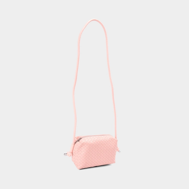 Bolsa Transversal Penélope Pequena Tressê Detalhe Alça Nó Rosa