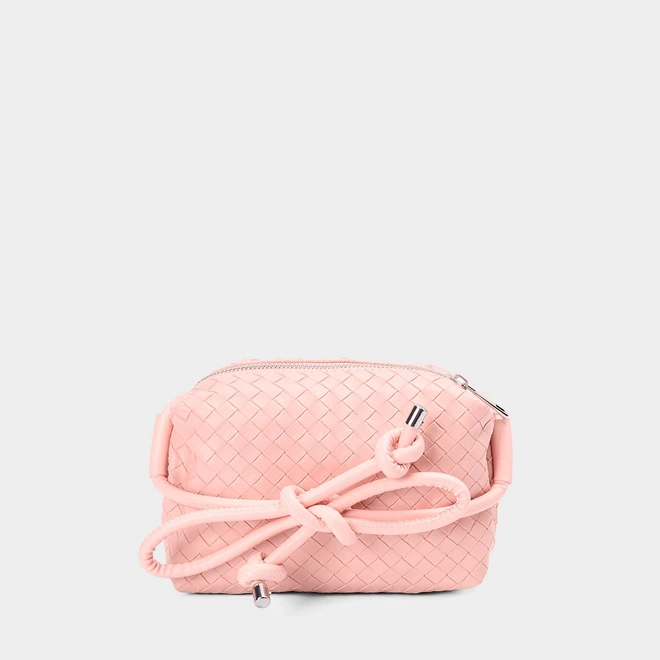 Bolsa Transversal Penélope Pequena Tressê Detalhe Alça Nó Rosa