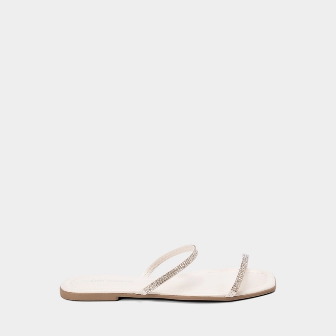 Rasteira Feminina Penélope Tiras Slim Strass Off White