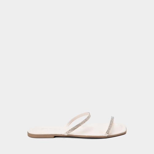 Rasteira Penélope Tiras Slim Strass Off White