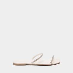 Rasteira Feminina Penélope Tiras Slim Strass Off White