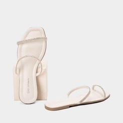 Rasteira Feminina Penélope Tiras Slim Strass Off White