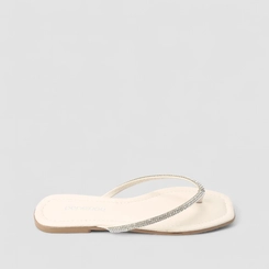 Rasteira Feminina Penélope Tiras de Dedo Strass Off White