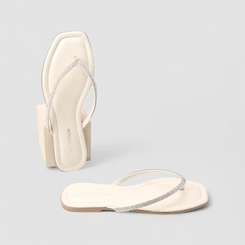 Rasteira Feminina Penélope Tiras de Dedo Strass Off White