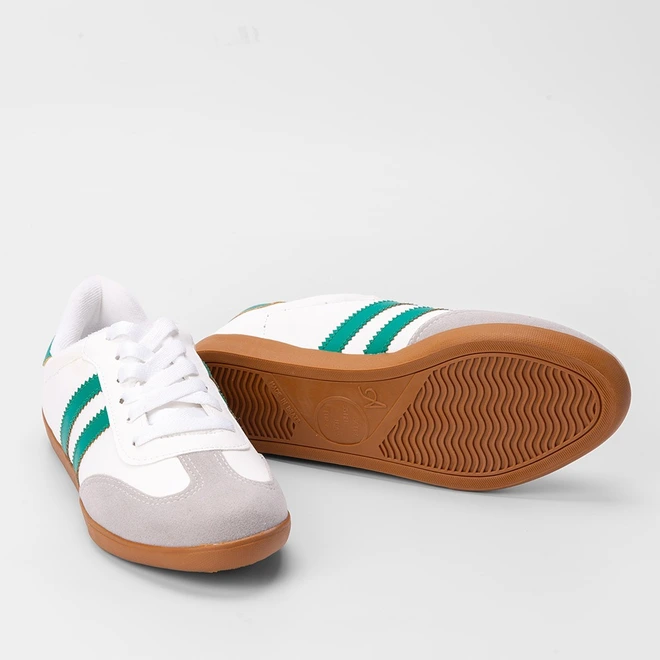 Tênis Penélope Casual Feminino Detalhe Recorte Nobuck Verde & Branco