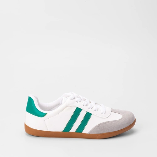 Tênis Penélope Casual Feminino Detalhe Recorte Nobuck Verde & Branco