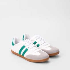 Tênis Penélope Casual Feminino Detalhe Recorte Nobuck Verde & Branco