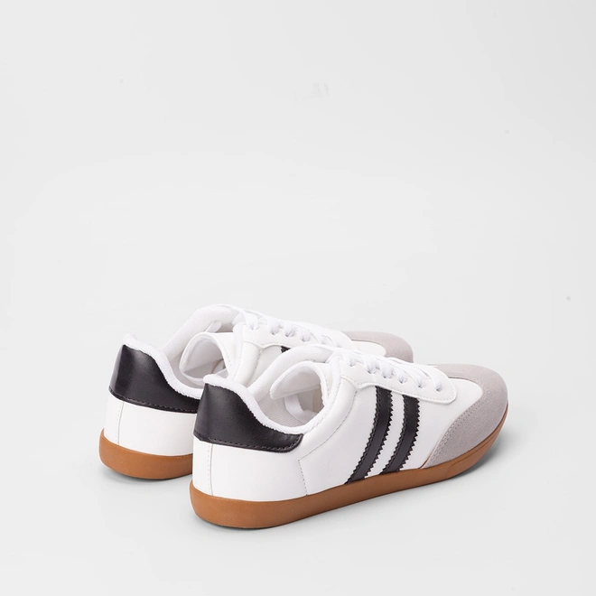 Tênis Casual Feminino Penélope Detalhe Recorte Nobuck Preto & Branco