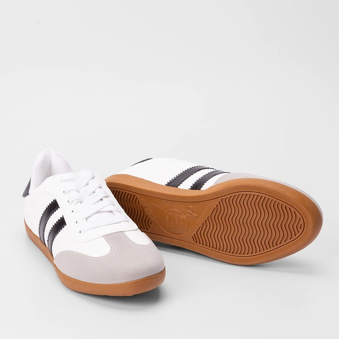 Tênis Casual Feminino Penélope Detalhe Recorte Nobuck Preto & Branco