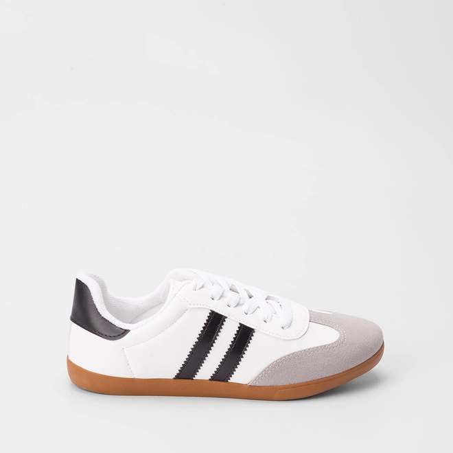 Tênis Casual Feminino Penélope Detalhe Recorte Nobuck Preto & Branco