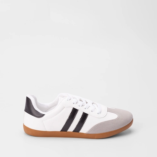 Tênis Penélope Casual Feminino Detalhe Recorte Nobuck Preto & Branco