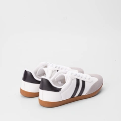 Tênis Casual Feminino Penélope Detalhe Recorte Nobuck Preto & Branco