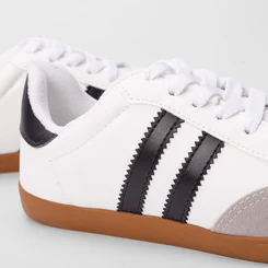 Tênis Casual Feminino Penélope Detalhe Recorte Nobuck Preto & Branco
