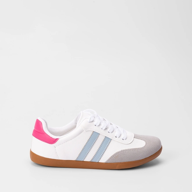 Tênis Penélope Casual Feminino Detalhe Recorte Nobuck Rosa & Branco