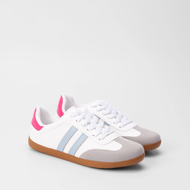 Tênis Penélope Casual Feminino Detalhe Recorte Nobuck Rosa & Branco