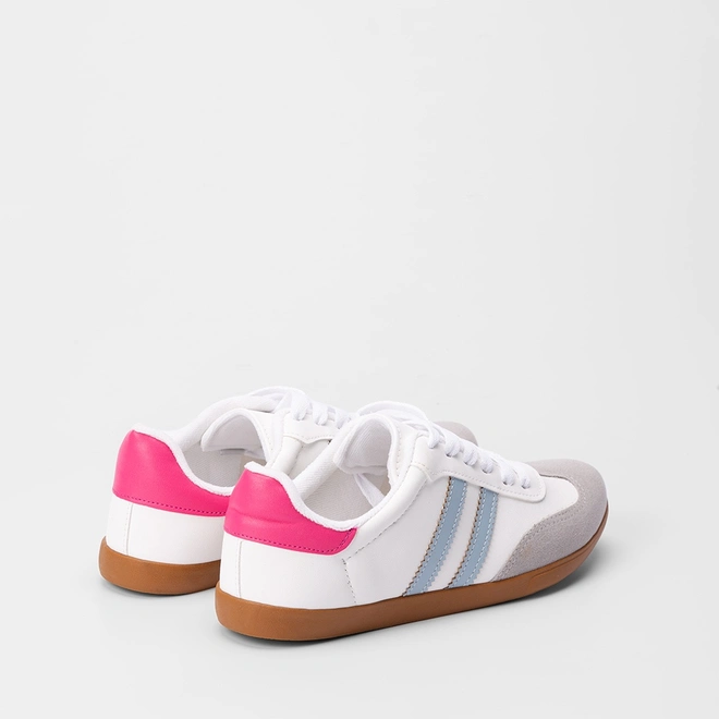 Tênis Penélope Casual Feminino Detalhe Recorte Nobuck Rosa & Branco