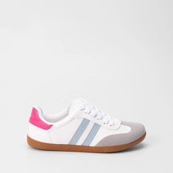 Tênis Penélope Casual Feminino Detalhe Recorte Nobuck Rosa & Branco