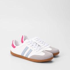 Tênis Penélope Casual Feminino Detalhe Recorte Nobuck Rosa & Branco