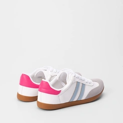 Tênis Penélope Casual Feminino Detalhe Recorte Nobuck Rosa & Branco