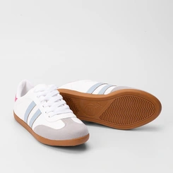 Tênis Penélope Casual Feminino Detalhe Recorte Nobuck Rosa & Branco