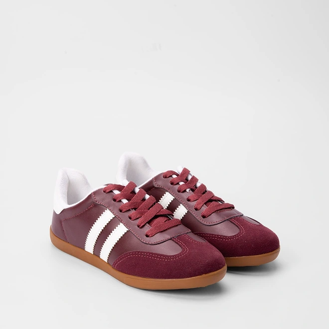 Tênis Penélope Casual Feminino Detalhe Recorte Nobuck Vinho