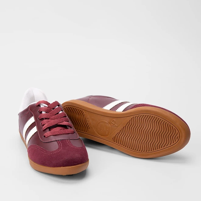 Tênis Penélope Casual Feminino Detalhe Recorte Nobuck Vinho