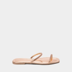 Rasteira Feminina Penélope Tiras Slim Strass Metalizada Ouro Rose