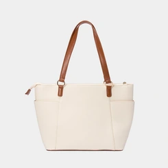 Bolsa Shopping Bag Gabriela Grande Texturizada Off White & Caramelo