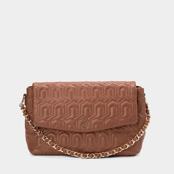 Bolsa Envelope Média Gabriela Monograma Marrom