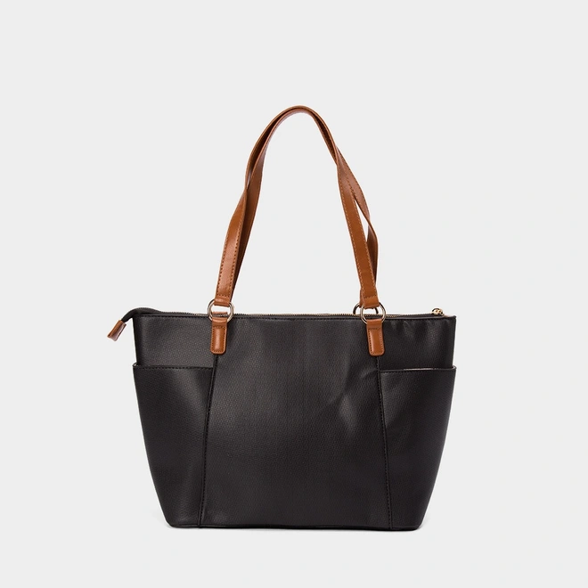 Bolsa Shopping Bag Gabriela Grande Texturizada Preto & Caramelo