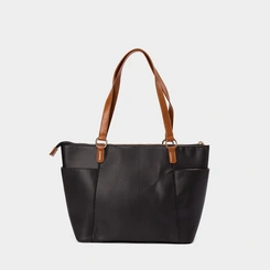 Bolsa Shopping Bag Gabriela Grande Texturizada Preto & Caramelo