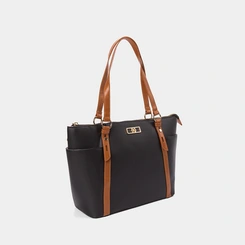 Bolsa Shopping Bag Gabriela Grande Texturizada Preto & Caramelo