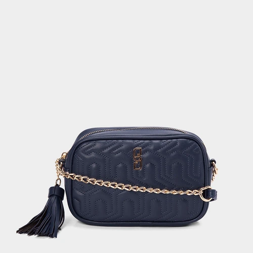 Bolsa Gabriela Transversal Pequena Textura Monograma Marinho