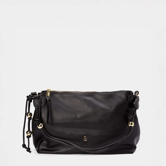Bolsa De Ombro Média Gabriela Detalhes Esferas & Nó Preto