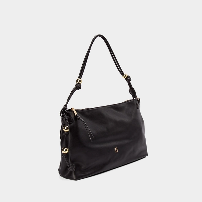 Bolsa De Ombro Média Gabriela Detalhes Esferas & Nó Preto