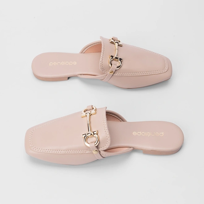 Mule Feminino Penélope Enfeite Metalizado Nude