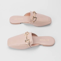 Mule Feminino Penélope Enfeite Metalizado Nude