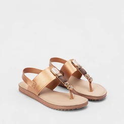 Sandália Rasteira Modare Detalhe Pedraria Bronze