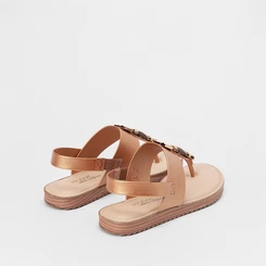 Sandália Rasteira Modare Detalhe Pedraria Bronze