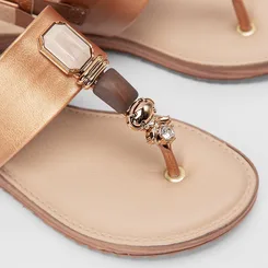 Sandália Rasteira Modare Detalhe Pedraria Bronze