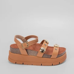 Sandália Flatform Moleca Aplicação Esferas Caramelo